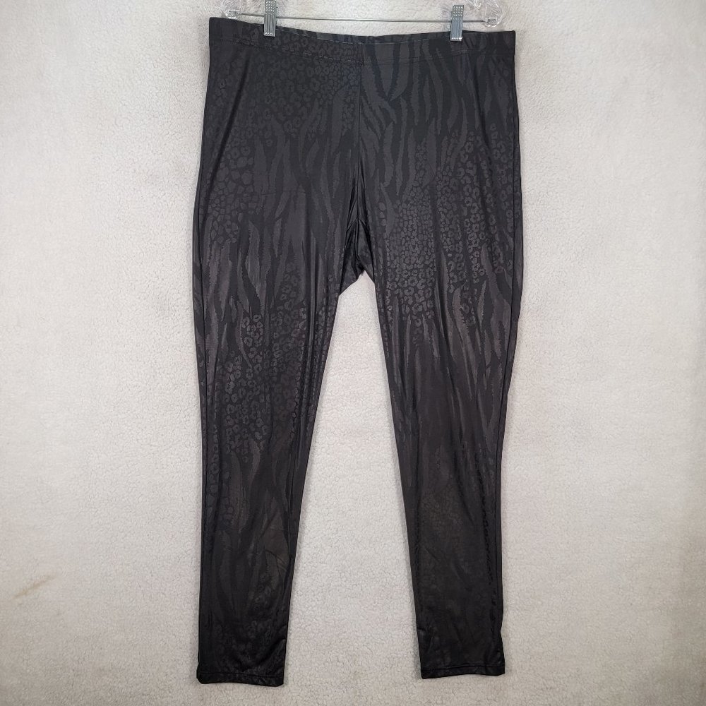 Torrid Black Leopard Zebra Shiny Pull On Maximalist Slim Ankle Leggings